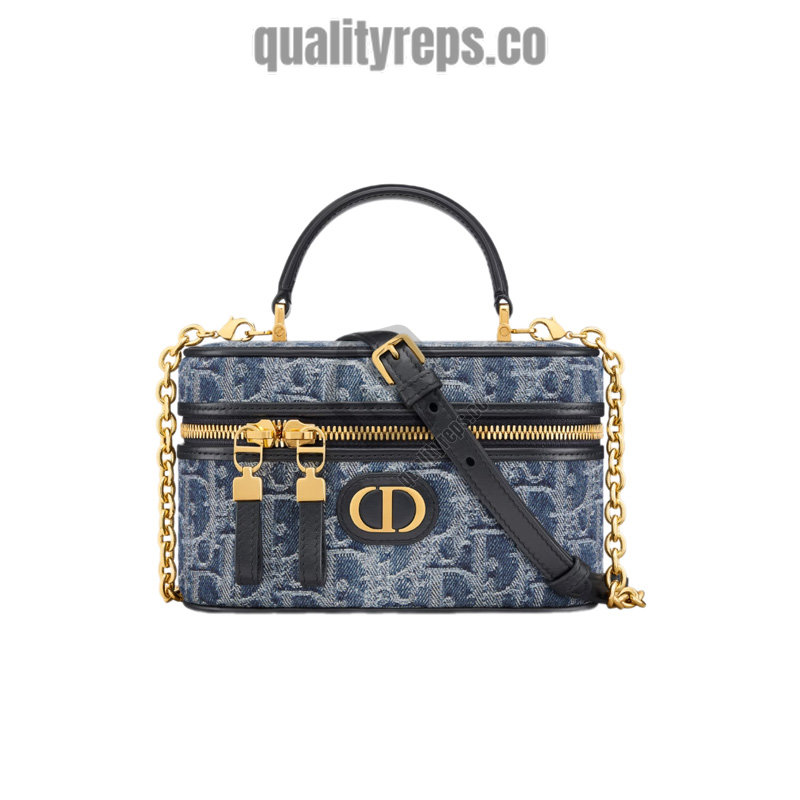 30 Montaigne Mini Vanity Case Blue Denim Dior Oblique Jacquard Quality Reps