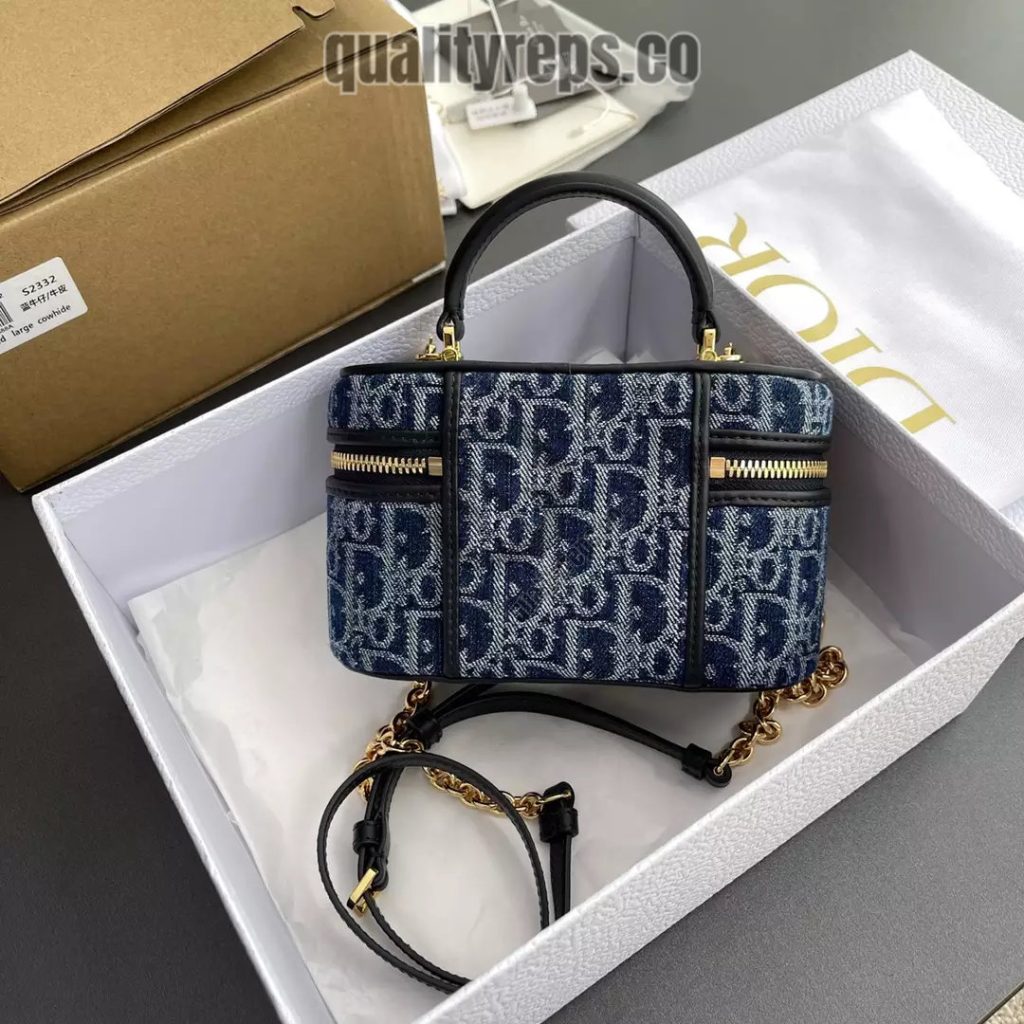 30 Montaigne Mini Vanity Case Blue Denim Dior Oblique Jacquard Quality Reps