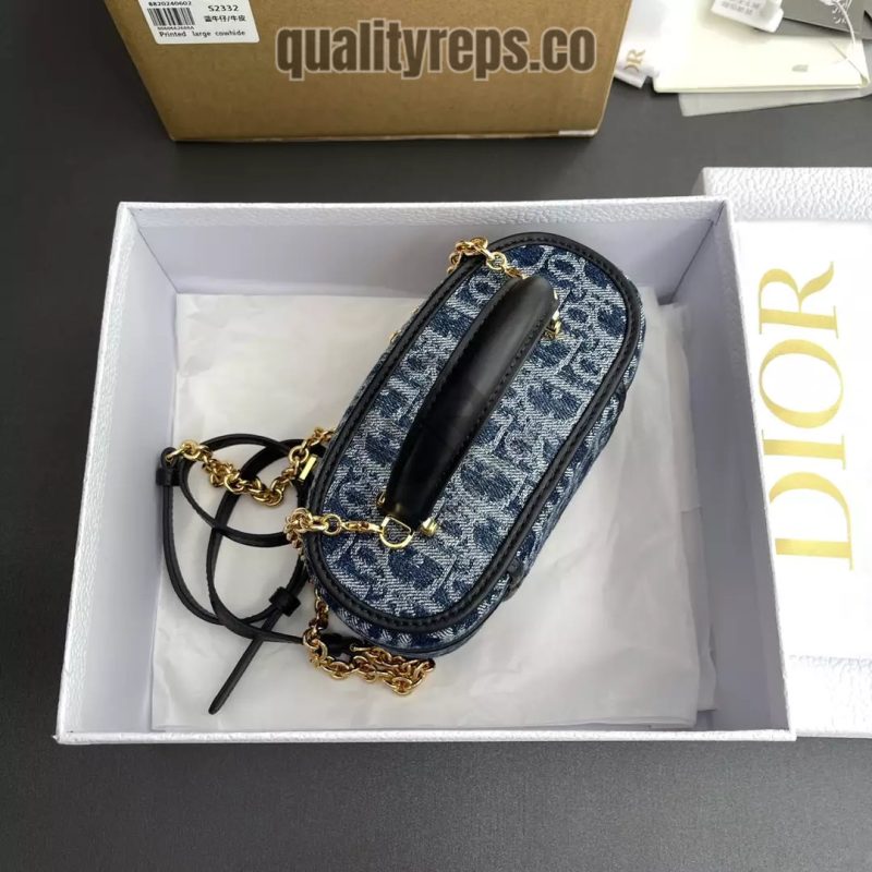 30 Montaigne Mini Vanity Case Blue Denim Dior Oblique Jacquard Quality Reps - Image 7