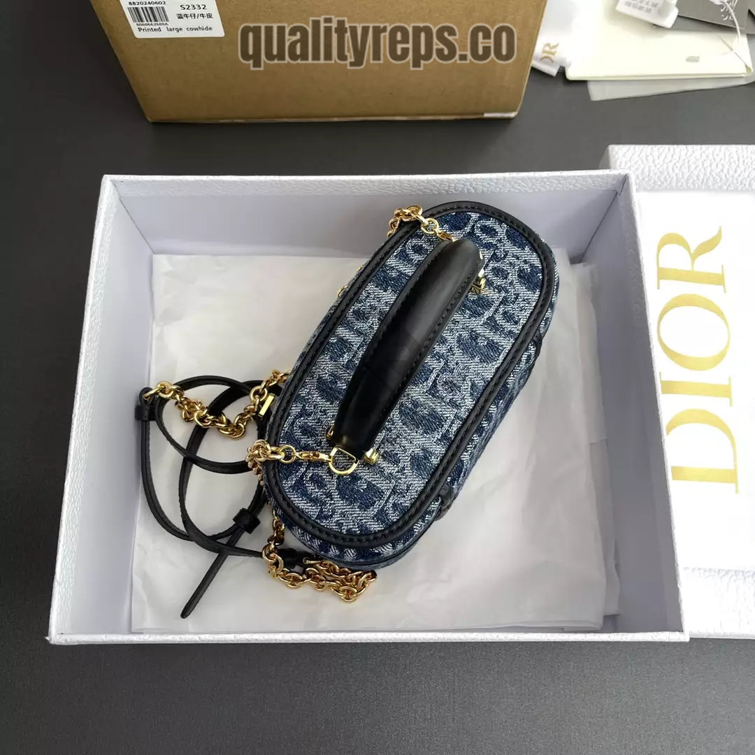 30 Montaigne Mini Vanity Case Blue Denim Dior Oblique Jacquard Quality Reps - Image 7