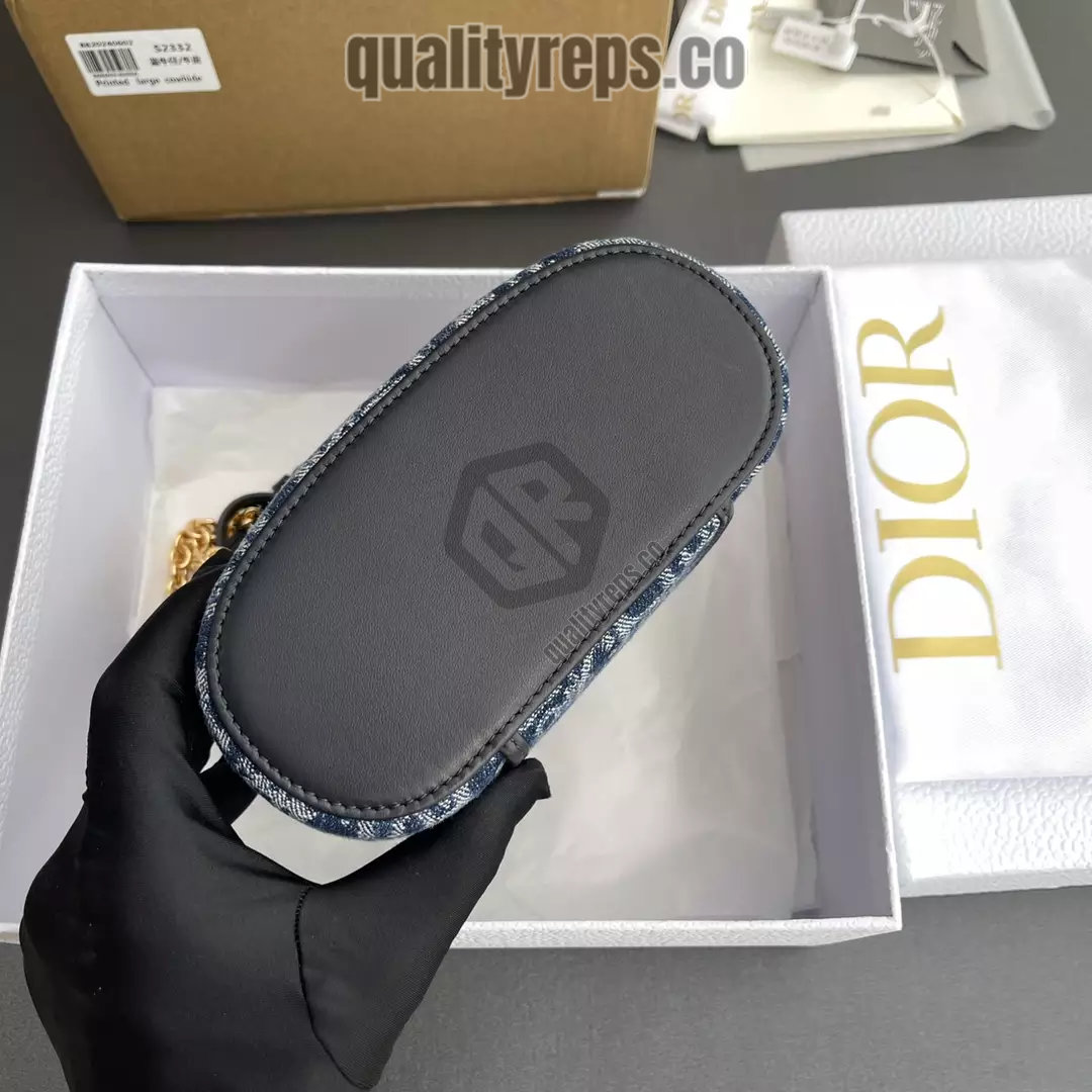 30 Montaigne Mini Vanity Case Blue Denim Dior Oblique Jacquard Quality Reps - Image 6