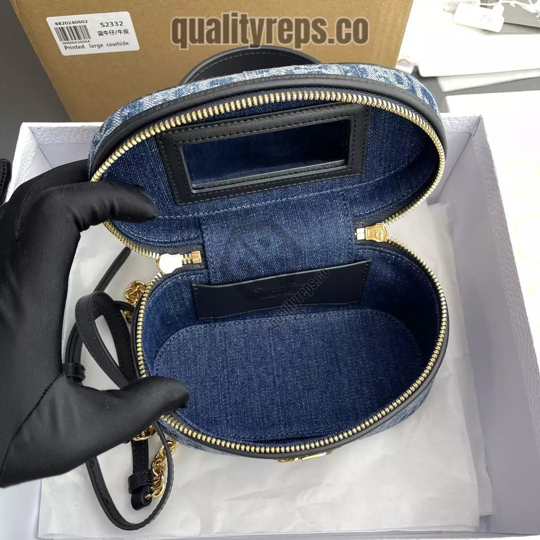 30 Montaigne Mini Vanity Case Blue Denim Dior Oblique Jacquard Quality Reps - Image 5