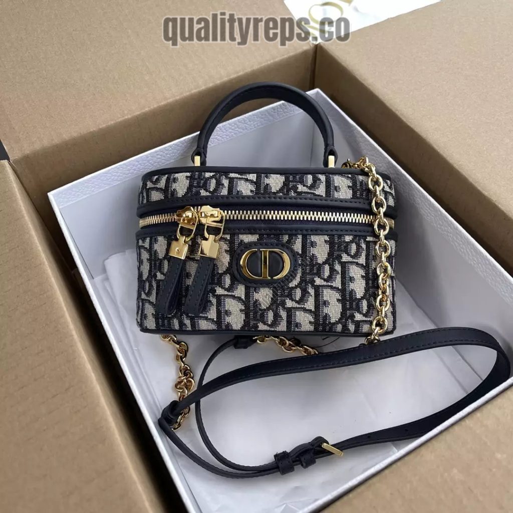 30 Montaigne Mini Vanity Case Blue Dior Oblique Jacquard Quality Reps