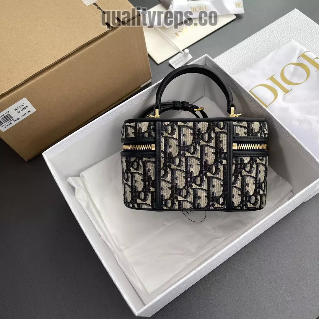 30 Montaigne Mini Vanity Case Blue Dior Oblique Jacquard Quality Reps - Image 4