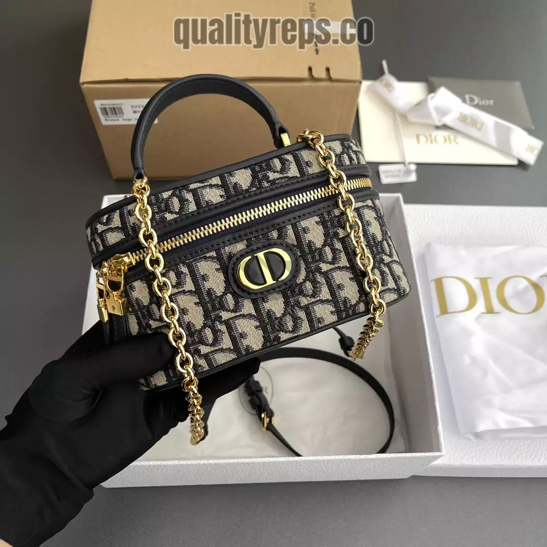 30 Montaigne Mini Vanity Case Blue Dior Oblique Jacquard Quality Reps - Image 9