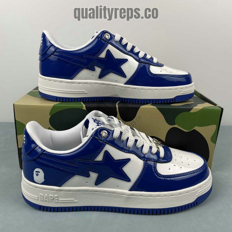 A BATHING APE BapeSta Blue Patent Leather Low Sneakers Quality Reps 10