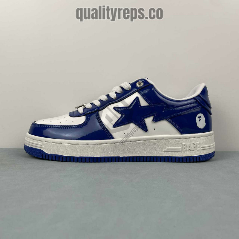 A BATHING APE BapeSta Blue Patent Leather Low Sneakers Quality Reps 2