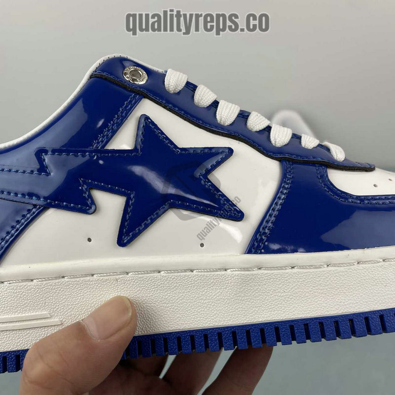 A BATHING APE BapeSta Blue Patent Leather Low Sneakers Quality Reps 8
