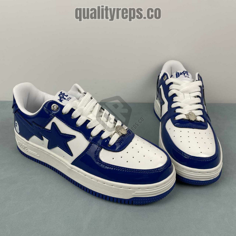 A BATHING APE BapeSta Blue Patent Leather Low Sneakers Quality Reps 9