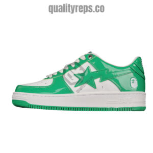 A BATHING APE BapeSta Green Patent Leather Low Sneakers Quality Reps 1