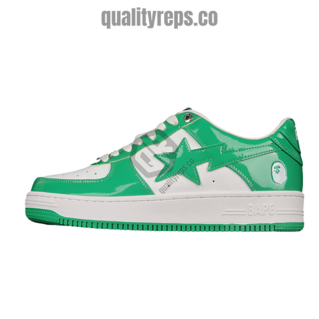 A BATHING APE BapeSta Green Patent Leather Low Sneakers Quality Reps 1