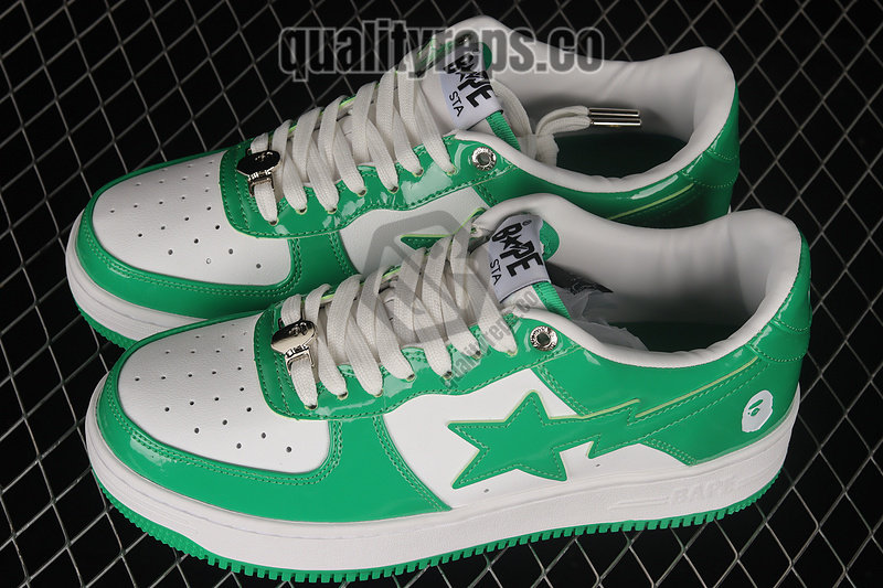 A BATHING APE BapeSta Green Patent Leather Low Sneakers Quality Reps 10