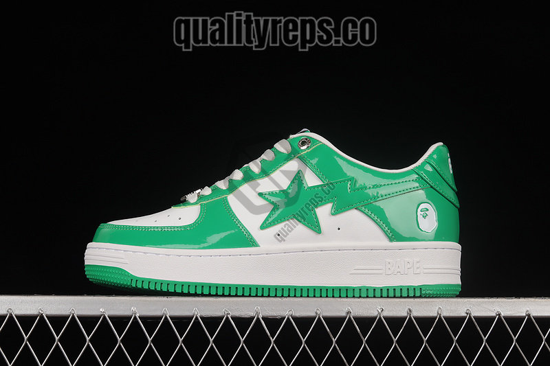 A BATHING APE BapeSta Green Patent Leather Low Sneakers Quality Reps 2