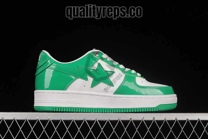 A BATHING APE BapeSta Green Patent Leather Low Sneakers Quality Reps 3