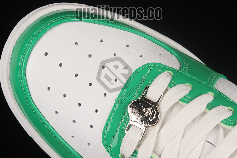 A BATHING APE BapeSta Green Patent Leather Low Sneakers Quality Reps 8