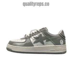 A BATHING APE BapeSta Grey Patent Leather Low Sneakers Quality Reps 1