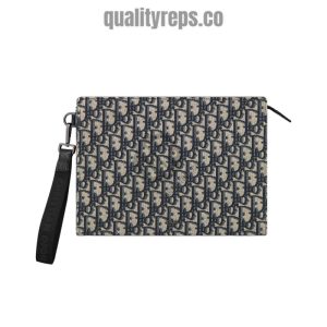 A5 Triangle Pouch Beige and Black Dior Oblique Jacquard Quality Reps