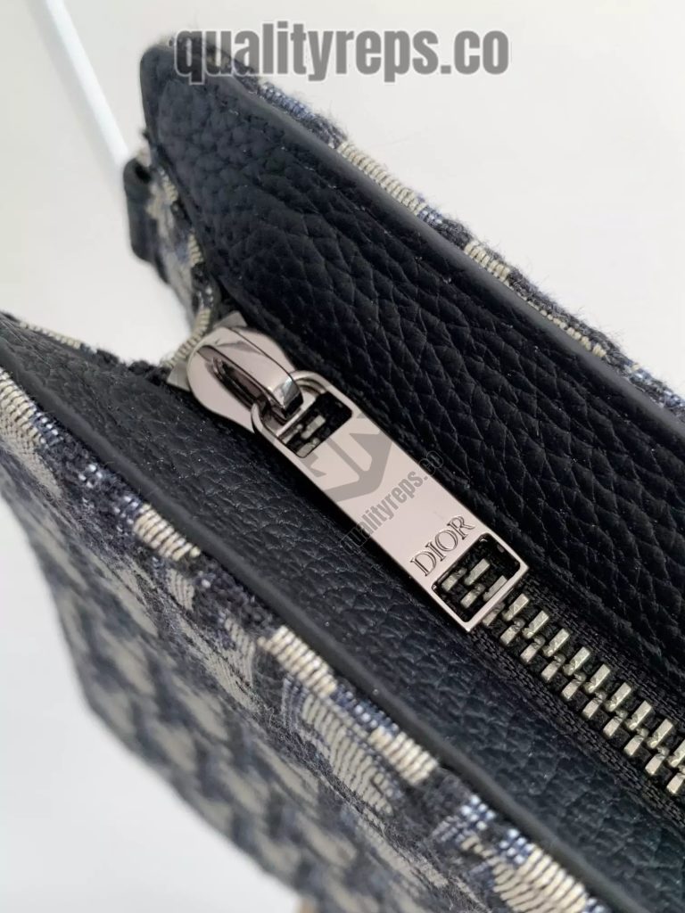 A5 Triangle Pouch Beige and Black Dior Oblique Jacquard Quality Reps