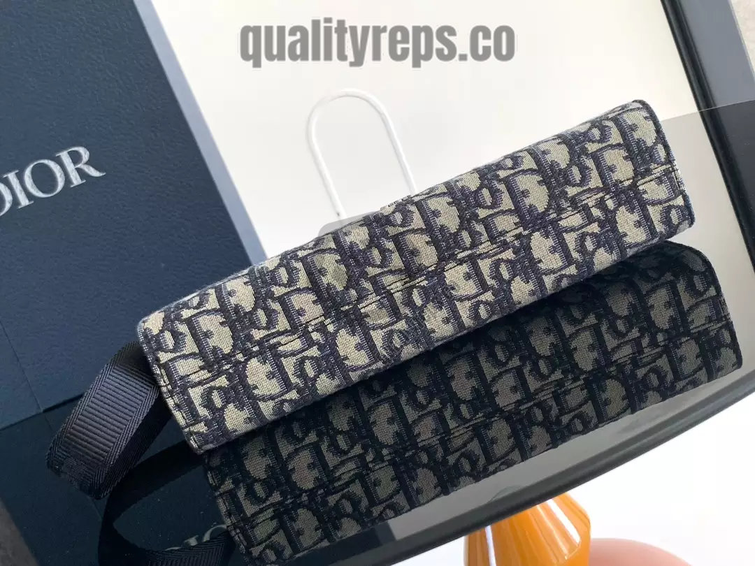 A5 Triangle Pouch Beige and Black Dior Oblique Jacquard Quality Reps - Image 8