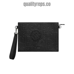 A5 Triangle Pouch Black Dior Gravity Leather Quality Reps