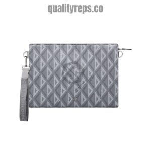 A5 Triangle Pouch Dior Gray CD Diamond Canvas Quality Reps