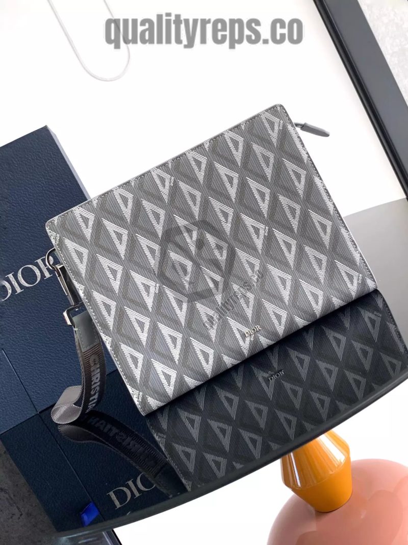 A5 Triangle Pouch Dior Gray CD Diamond Canvas Quality Reps - Image 2