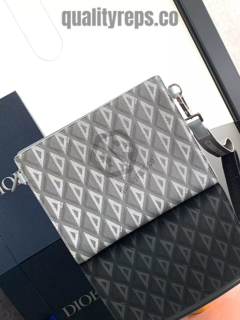 A5 Triangle Pouch Dior Gray CD Diamond Canvas Quality Reps