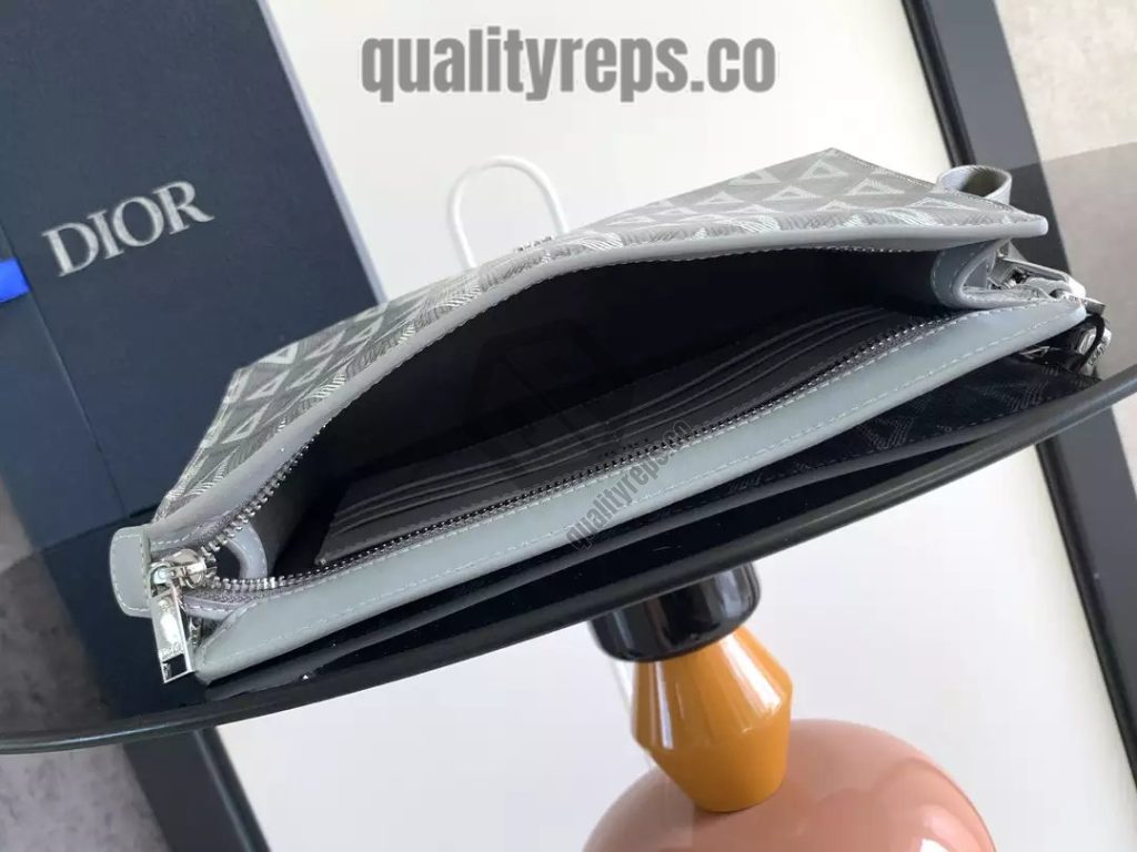 A5 Triangle Pouch Dior Gray CD Diamond Canvas Quality Reps