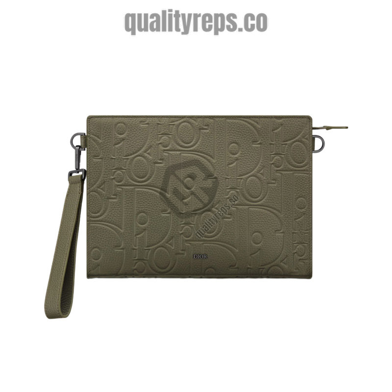 A5 Triangle Pouch Khaki Dior Gravity Leather Quality Reps