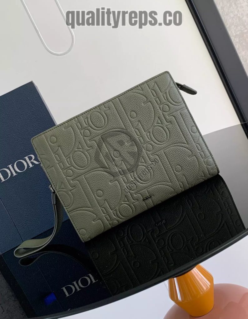 A5 Triangle Pouch Khaki Dior Gravity Leather Quality Reps