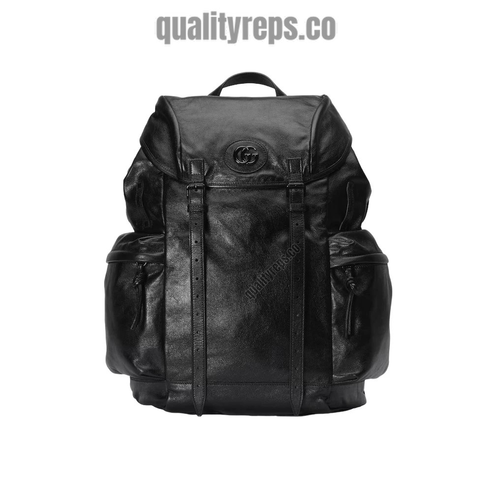 Backpack with Tonal Double G in Black Leather GB252 Quality Reps