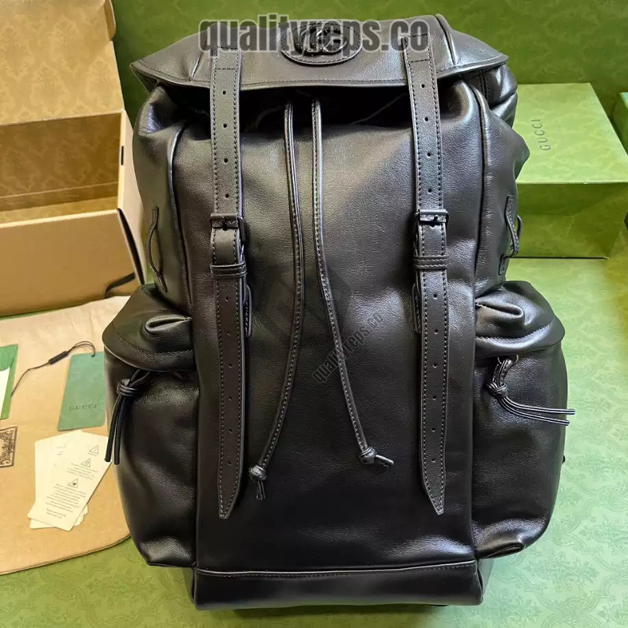Backpack with Tonal Double G in Black Leather GB252 Quality Reps - Image 2