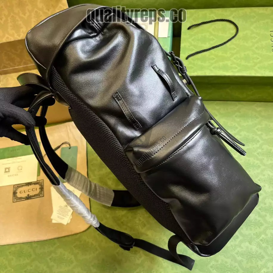 Backpack with Tonal Double G in Black Leather GB252 Quality Reps - Image 4