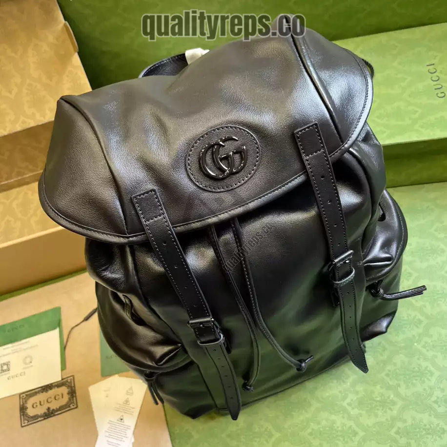 Backpack with Tonal Double G in Black Leather GB252 Quality Reps - Image 9
