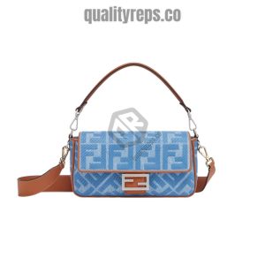 Baguette Light Blue Denim Bag with FF Embroidery Quality Reps
