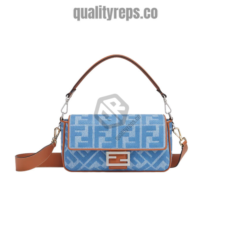 Baguette Light Blue Denim Bag with FF Embroidery Quality Reps