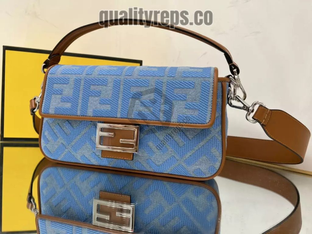 Baguette Light Blue Denim Bag with FF Embroidery Quality Reps