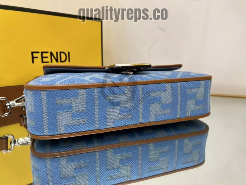 Baguette Light Blue Denim Bag with FF Embroidery Quality Reps