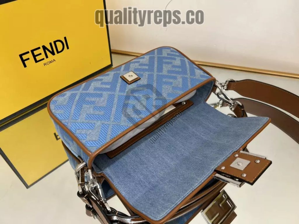 Baguette Light Blue Denim Bag with FF Embroidery Quality Reps