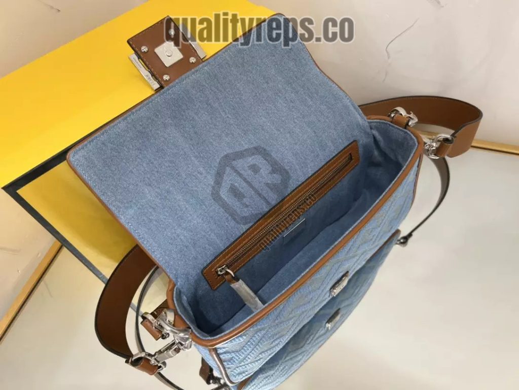 Baguette Light Blue Denim Bag with FF Embroidery Quality Reps
