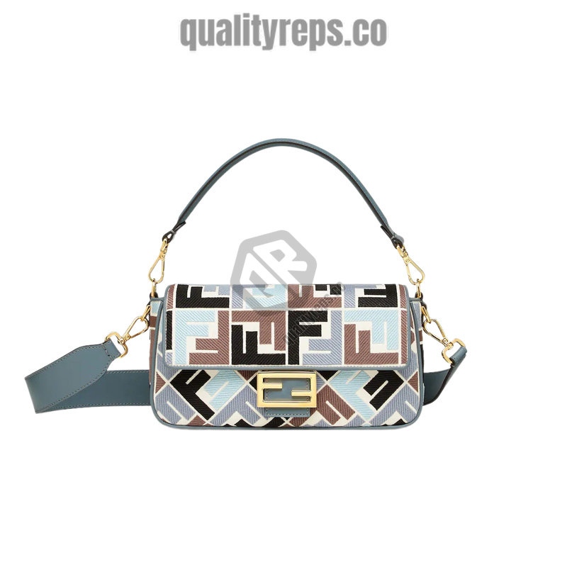 Baguette Multicolor Canvas Bag with FF Embroidery Quality Reps