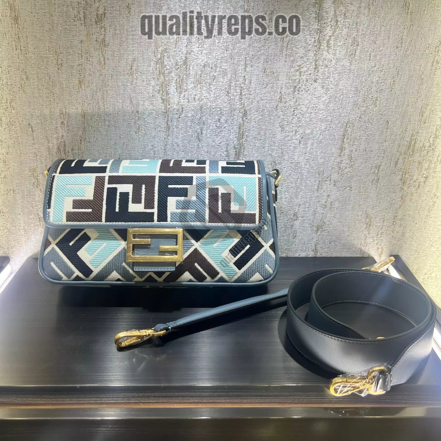 Baguette Multicolor Canvas Bag with FF Embroidery Quality Reps - Image 2