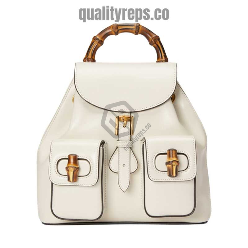 Bamboo Backpack White Leather GB048 Quality Reps
