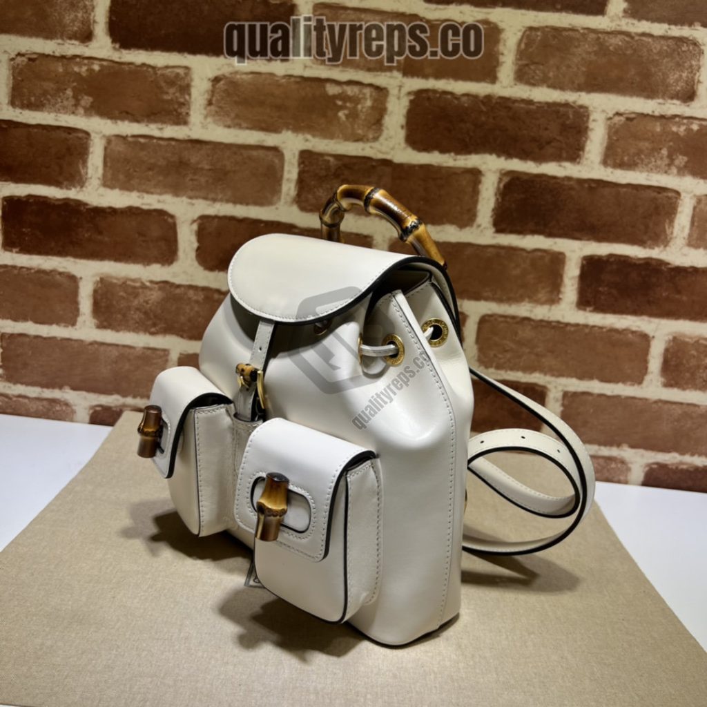Bamboo Backpack White Leather GB048 Quality Reps