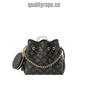 Bella Bucket Bag Monogram Gold Lamination Black Leather Quality Reps