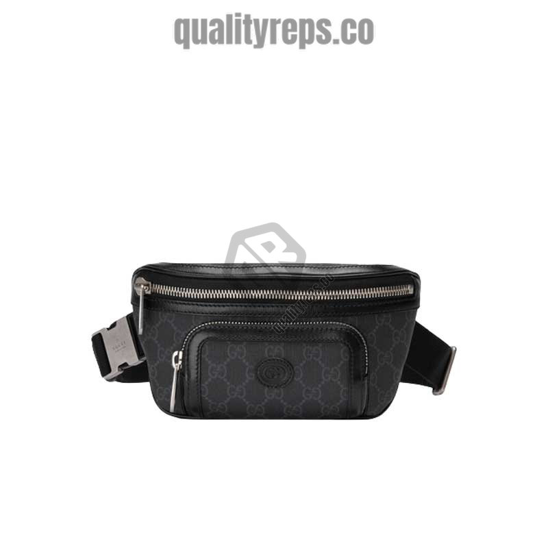 Belt Bag with Interlocking G Black Leather Details GB145 Quality Reps