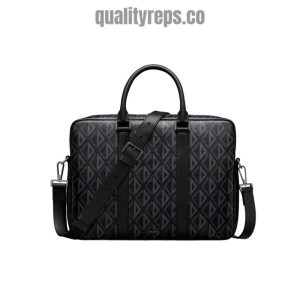Briefcase Black CD Diamond Canvas and Black Grained Calfskin Quality Reps