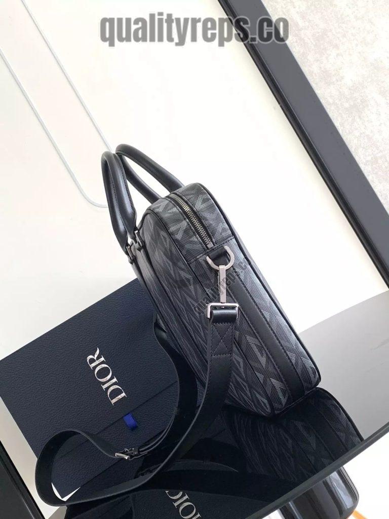 Briefcase Black CD Diamond Canvas and Black Grained Calfskin Quality Reps