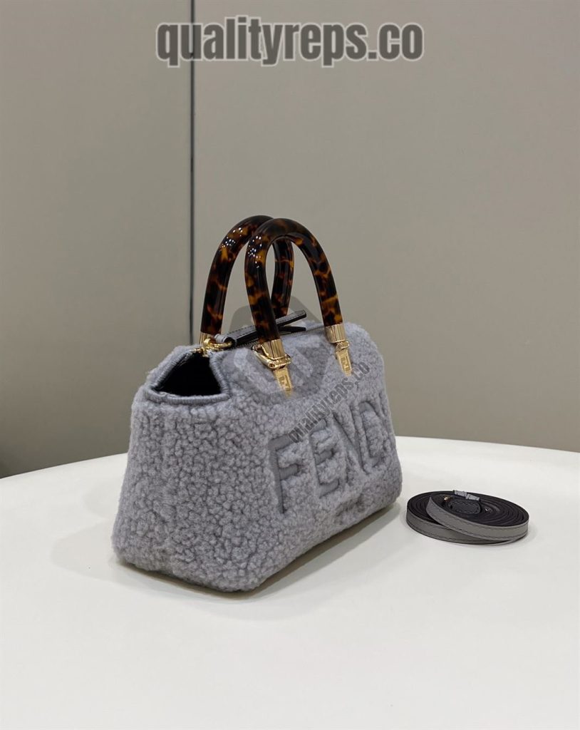 By The Way Mini Light Grey Sheepskin Small Boston Bag FB018 Quality Reps
