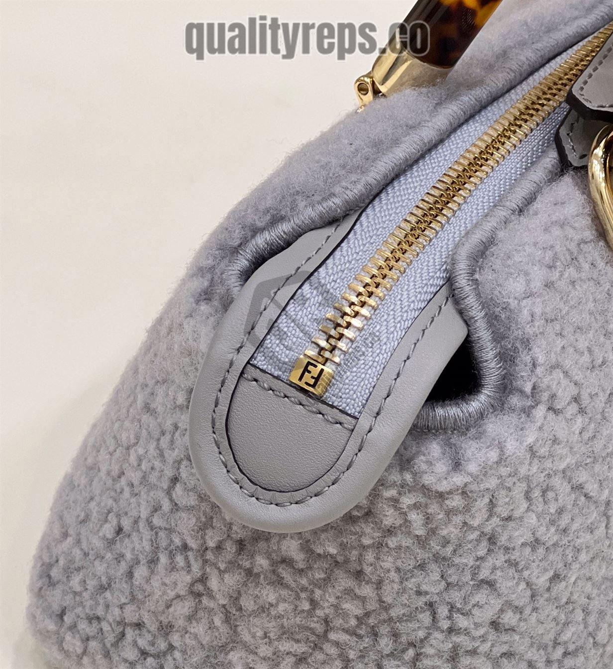 By The Way Mini Light Grey Sheepskin Small Boston Bag FB018 Quality Reps - Image 5